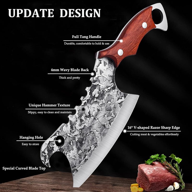 ROCOCO Hand Forged Meat Cleaver Sharp Butcher Knife for Meat Cutting Vegetable Cleaver with Sheath for Home Kitchen Outdoor Camping BBQ Father Mother Gift Idea Men - Image 5